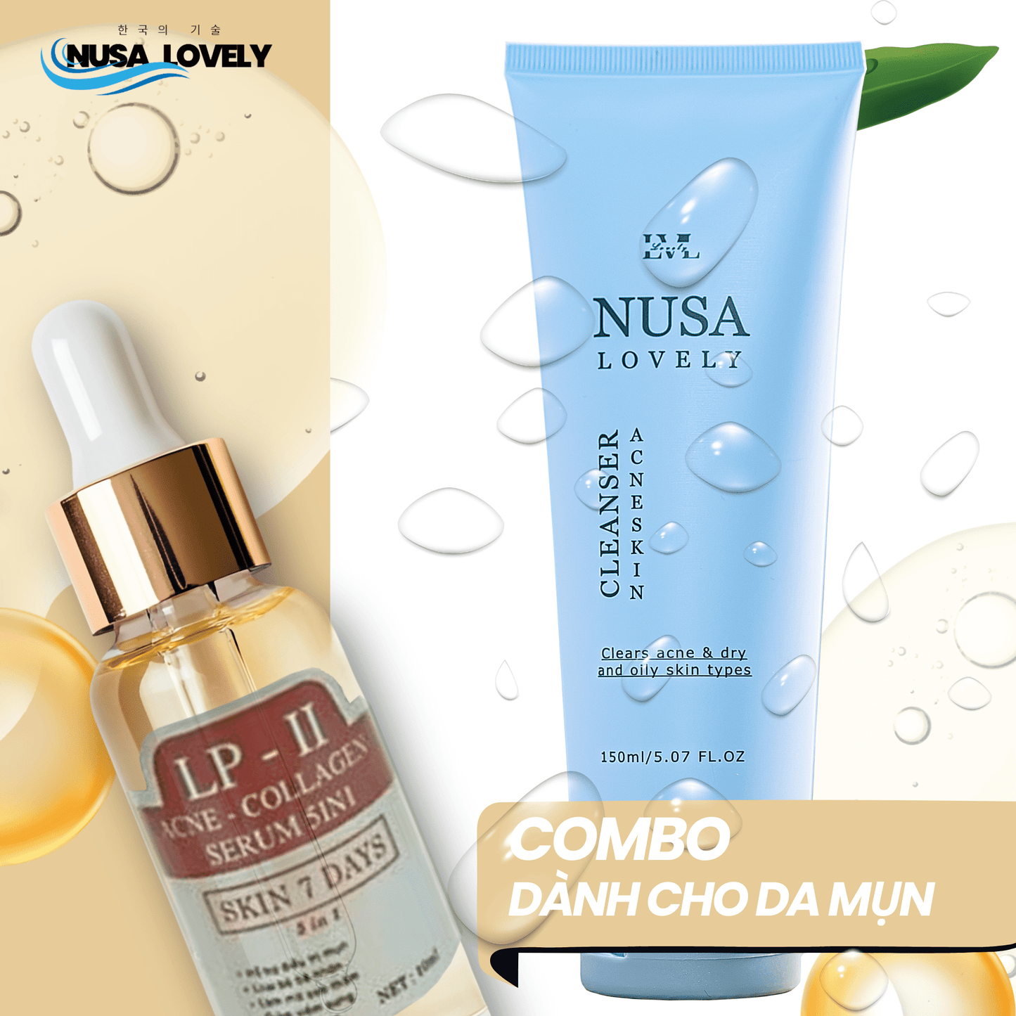 Combo Giảm Mụn Sữa Rửa Mặt Nusa Lovely 150ml + Serum 10ml - Nusa Lovely Việt Nam