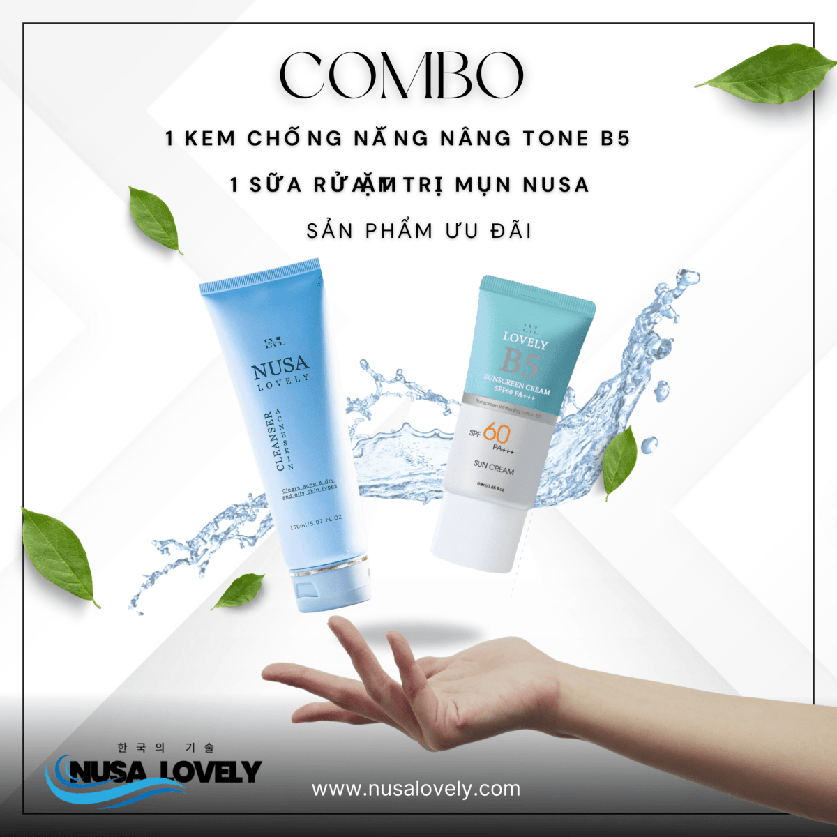 Combo Kem Chống Nắng B5 + Sữa Rửa Mặt Trị Mụn Nusa Lovely - Nusa Lovely Việt Nam